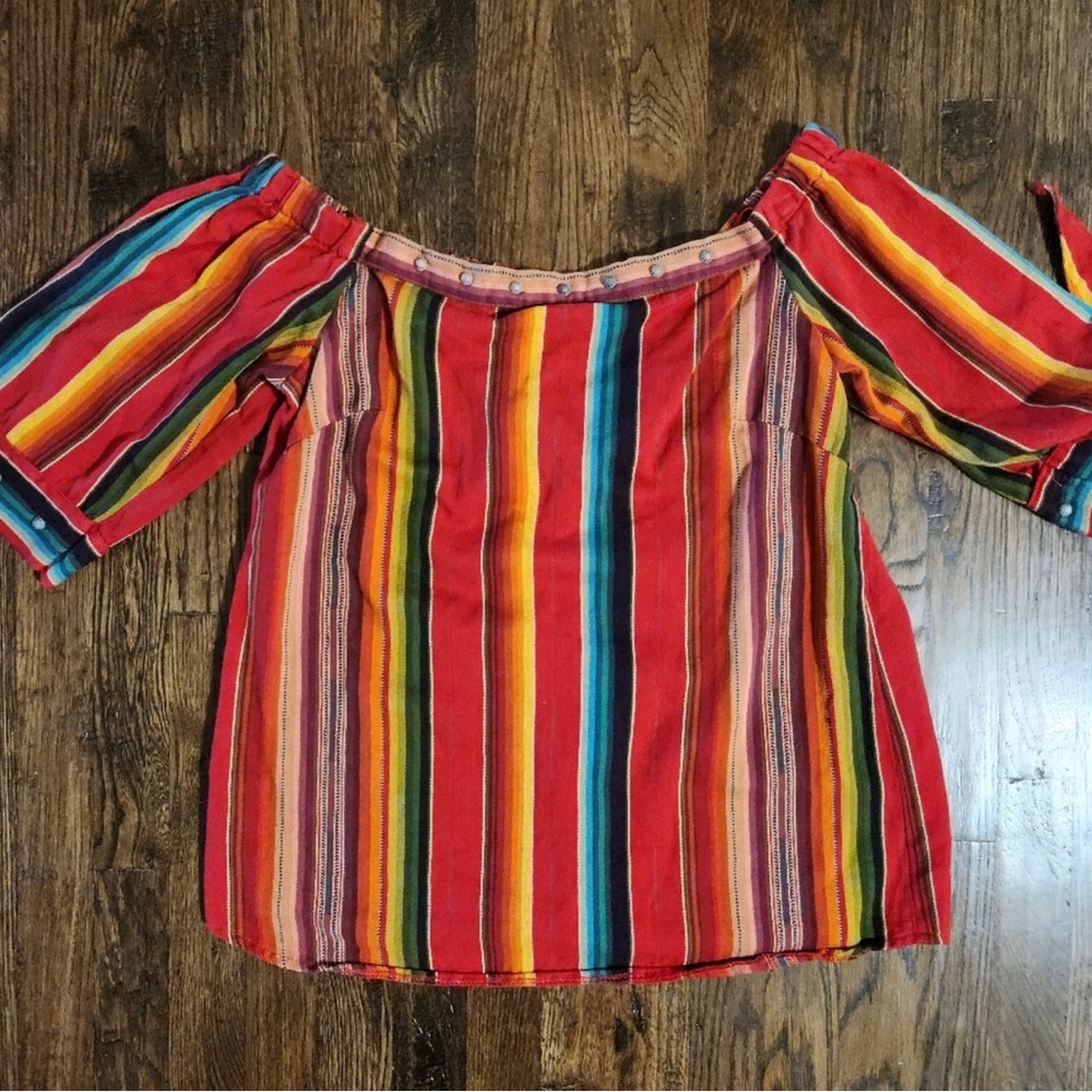 SILVERADO Women’s Red Serape Southwestern Off Shoulder Shirt Top